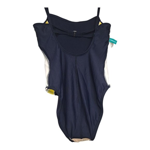 Vintage Liz Claiborne Blue Yellow Racer Stripe Open Back One Piece Swimsuit USA - Picture 5 of 10